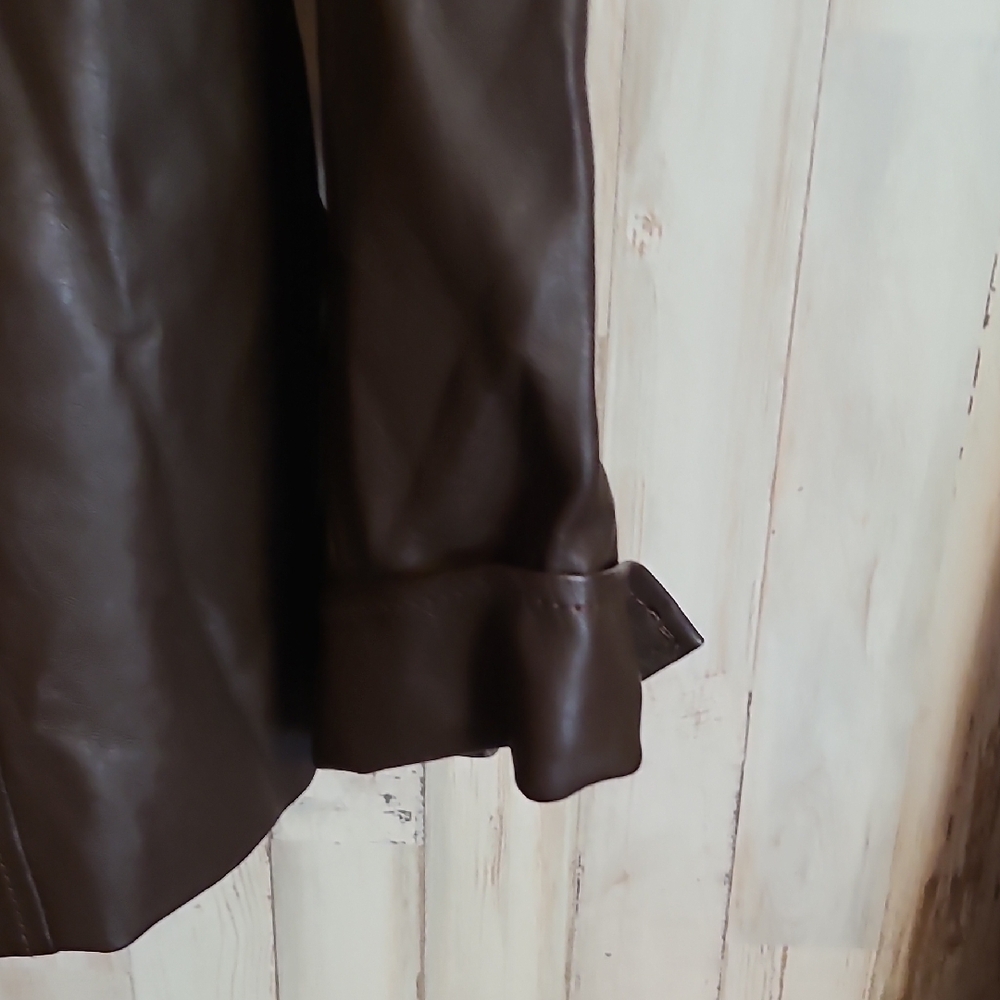 Denim&Co Chocolate Leather Jacket with Floral Design - Picture 6 of 8